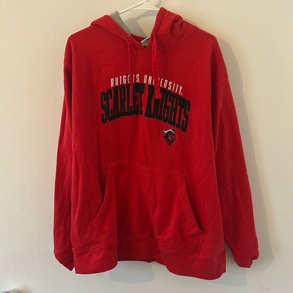 Champion Red Rutgers University Scarlet Knights Fleece Hoodie Sweatshirt Size XL
